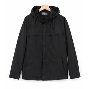 Vince Jacket Mens Large Black Hooded Rain Jacket Italian Fabric Minimalist